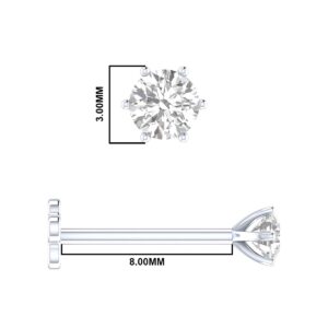 Demira Jewels 0.06 ct Real Diamond 14k White Gold Nose Stud Lip Labret Monroe Ring, 8 mm Long Internally Threaded Screw Post.