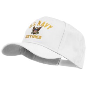 e4Hats.com US Navy Retired Military Embroidered Cap - White OSFM