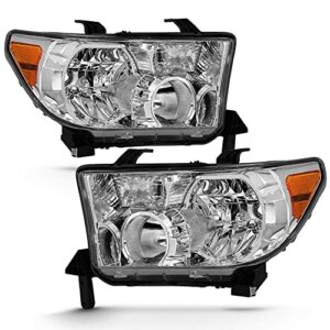 acanii - for 2007-2013 toyota tundra 2008-2017 sequoia chrome housing oe style headlights headlamps assembly left+right