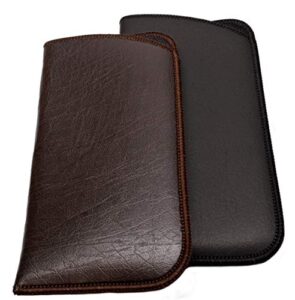 calabria unisex full slip soft eyeglass case black&brown(2pack) pu leather & felt