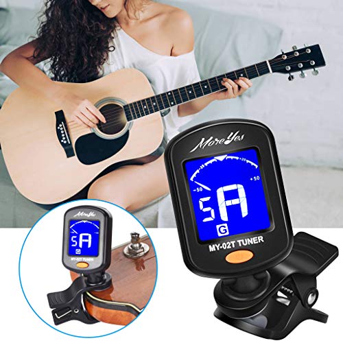 MOREYES 28Pcs Picks Guitar Tuner Clip on Chromatic Digital Tuner for Acoustic Guitars Violin, Ukulele, Bass