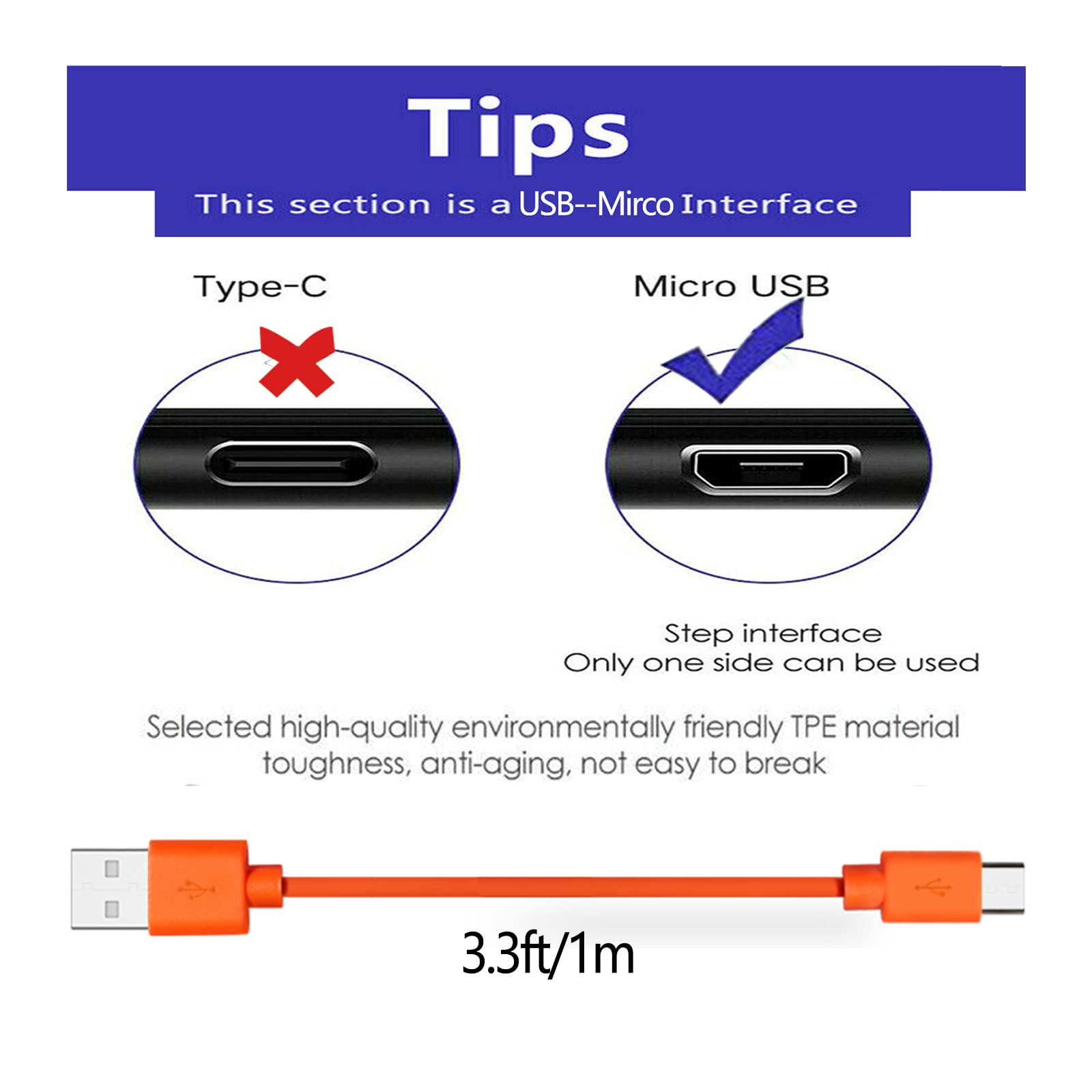 Replacement USB Charger Charging Cable Cord for Ring Enabled Ring Video Doorbell 2/3/Plus / 4 (2020 Release) Power Cord, Peephole Cam,Doorbell Pro,Doorbell 2 3 Camera Battery Charging Cable (Orange)