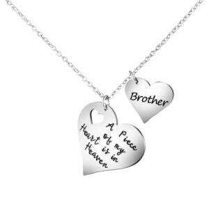 JoycuFF Memorial Gifts for Loss of Brother Sympathy Necklace for Sister Remembrance Stainless Steel Jewelry for Women A Piece Of My Heart is In Heaven