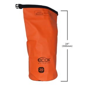 ecox Outdoors Waterproof Dry Bag for Outdoors Activities High Grade 500D PVC Construction Includes Waterproof Phone Case and Side Strap for Easy Carry 20L Orange DB20LOR