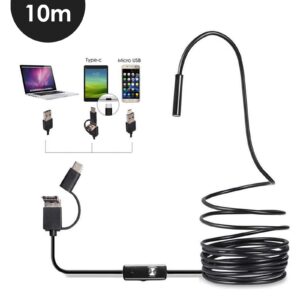 SunshineFace Industrial Endoscope Borescope Inspection Camera, HD USB Endoscope 7mm Lens 6 LED Lights Support MicroUSB Type-C USB Interface