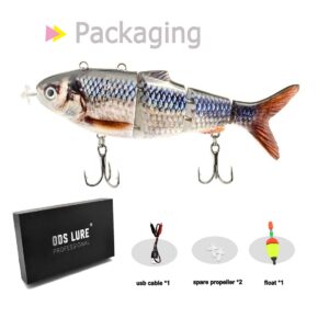 ods lure Robotic Swimming Lure Electric Fishing Lure USB Rechargeable 4-Segment Swimbait with Fishing Hooks for Bass Trout Perch Muskie (C)