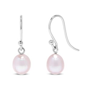 .925 sterling silver aaaa 7-7.5mm natural pink teardrop shaped freshwater cultured pearl french wire dangling drop earrings