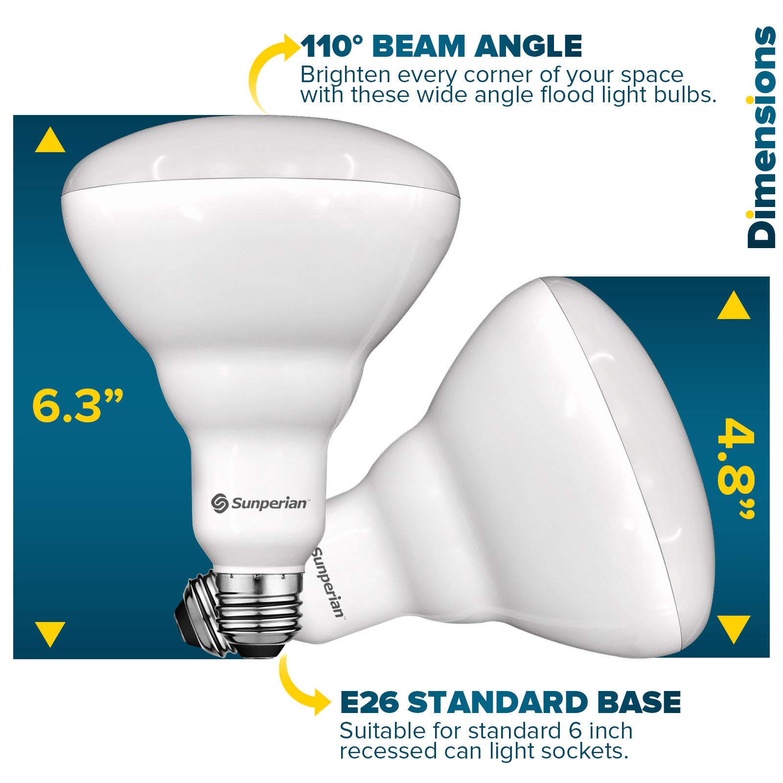 SUNPERIAN BR40 LED Light Bulbs, 13W=85W, 3500K Natural White, 1400 Lumens, Dimmable Flood Light Bulbs for Recessed Cans, Enclosed Fixture Rated, Damp Rated, UL Listed, E26 Standard Base (4 Pack)