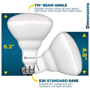 SUNPERIAN 6 Pack BR40 LED Light Bulbs, 13W=85W, 3500K Natural White, 1400 Lumens, Dimmable Flood Light Bulbs for Recessed Cans, Enclosed Fixture Rated, Damp Rated, UL Listed, E26 Standard Base