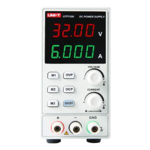 UNI-T DC Power Supply Variable Adjustable Bench Power Supply Switching Regulated 32V 6A OVP OCP OTP 4 Digits LED Display with Plug Adapter Power Cord Output Cables UTP1306