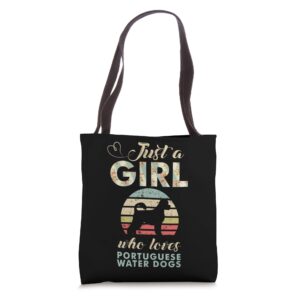 just a girl who loves portuguese water dogs retro dog tote bag