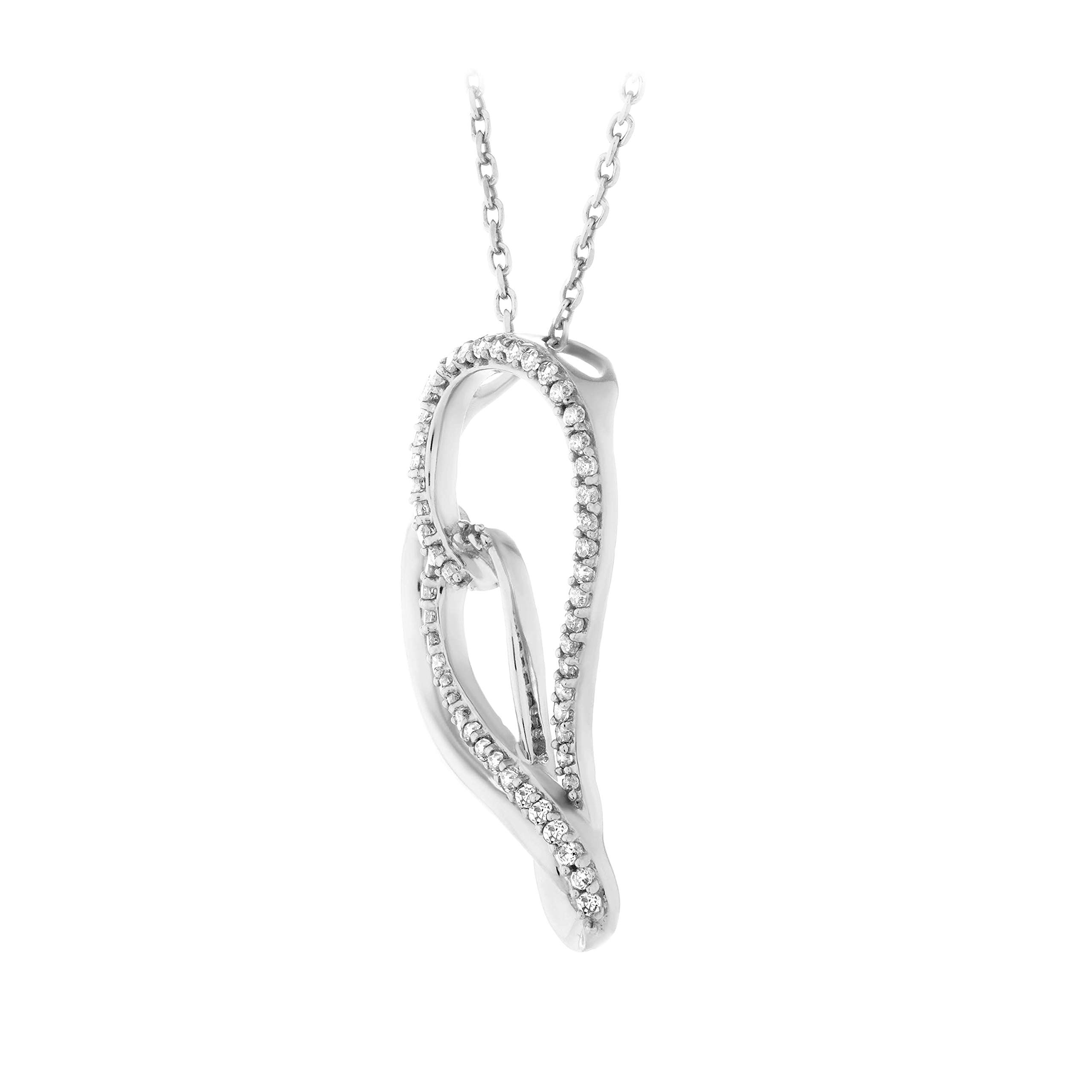 .925 Sterling Silver 1/4 Cttw Diamond Sideways Infinity Knot Heart Pendant Necklace on 18" Cable Chain (I-J Color, I2-I3 Clarity)