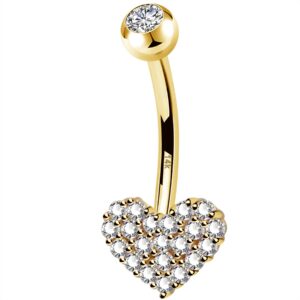 cocharm 14k solid gold heart belly rings 14g paved diomond real gold belly button rings 14k gold belly piercing jewelry for women