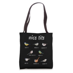 nice-tits funny bird watching gift birder men dad tote bag