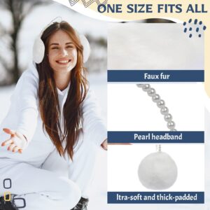 RONRONS Women Soft Plush Earmuffs Outdoor Warmers with Pearl Headband