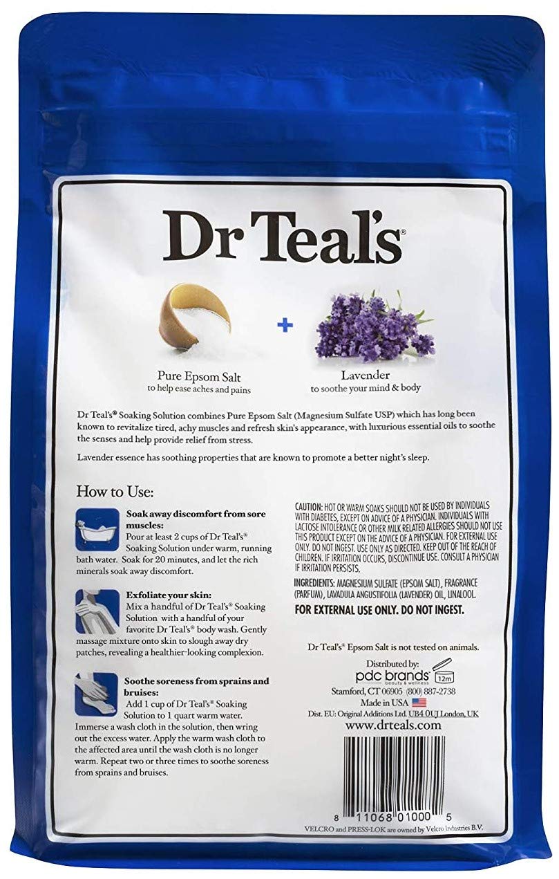 Dr Teal's Pure Epsom Salt Bath Variety Gift Set (2 Pack, 3lbs Ea.) - Soothe & Sleep Lavender & Hemp Seed Oil Soaking Solutions - Essential Oils Ease Pain & Help with Sleep