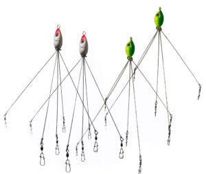 alabama rig 5 arm umbrella fishing rig – largemouth, smallmouth bass, stripers – fishing lure bait rigs rigged with barrel swivels - set of four