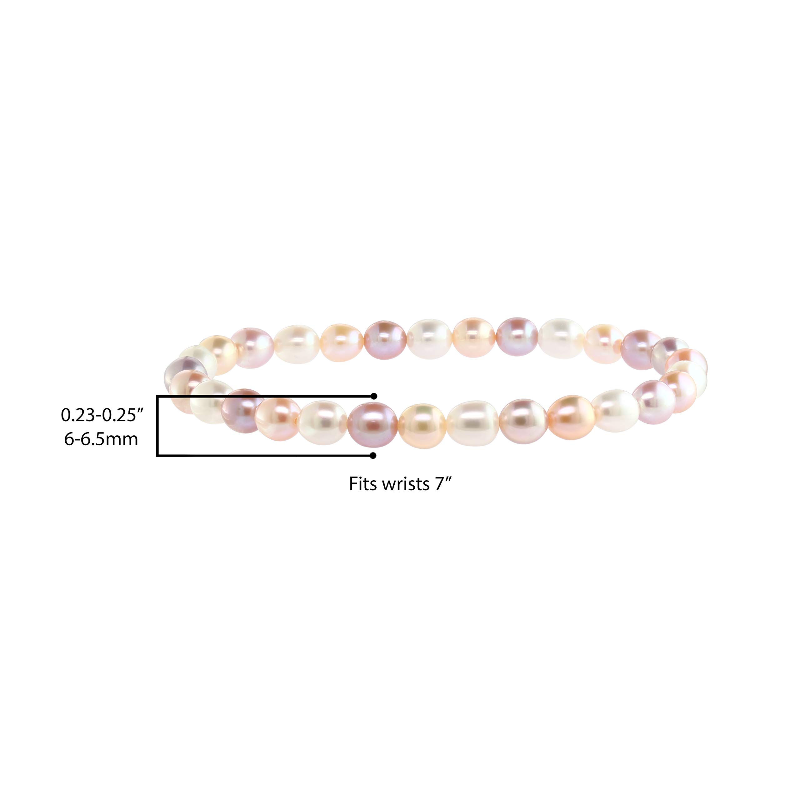 AAAA 6-6.5mm White, Natural Pink, & Natural Peach Colored Round Freshwater Cultured Pearl Bride & Bridesmaid Stetch Strand Bracelet- 7"