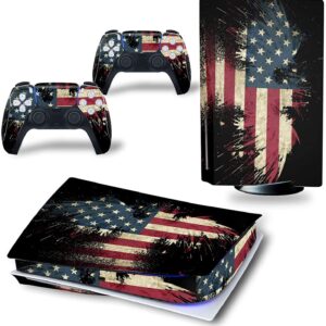 YK MALL PS5 Console PS5 Stickers Vinyl America Flag Skin Pattern Decals Skin Sticker for PS5 Playstation 5 Console and 2 Controller (Playstation 5 Digital Edition)