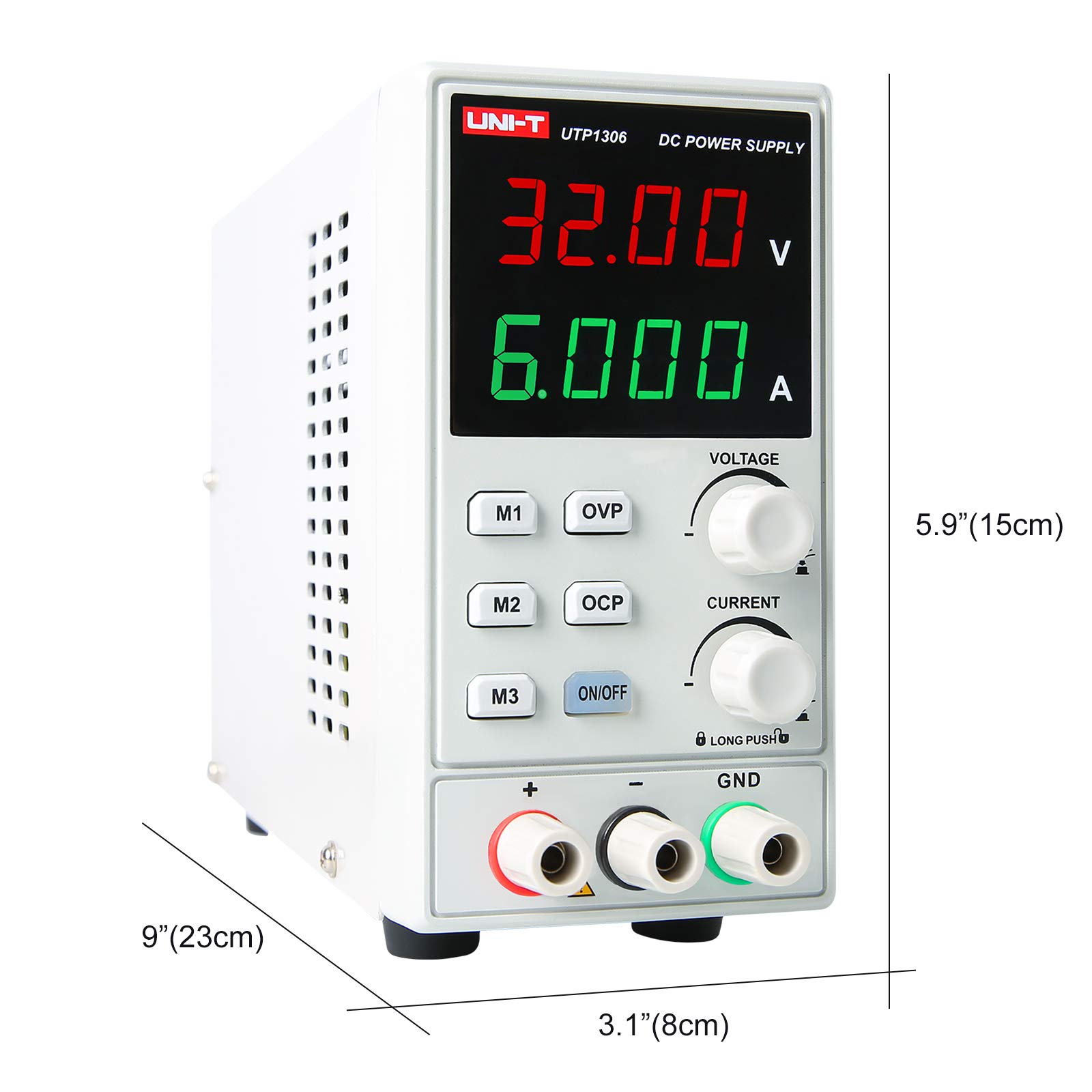 UNI-T DC Power Supply Variable Adjustable Bench Power Supply Switching Regulated 32V 6A OVP OCP OTP 4 Digits LED Display with Plug Adapter Power Cord Output Cables UTP1306