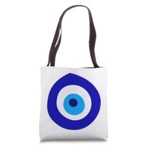 navy blue and aqua nazar evil eye lucky charm symbol gift tote bag