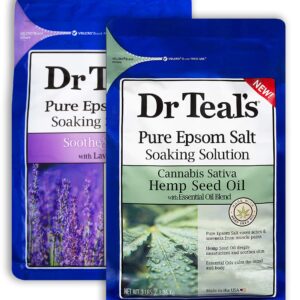 Dr Teal's Pure Epsom Salt Bath Variety Gift Set (2 Pack, 3lbs Ea.) - Soothe & Sleep Lavender & Hemp Seed Oil Soaking Solutions - Essential Oils Ease Pain & Help with Sleep