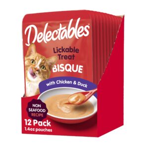 hartz delectables non-seafood bisque lickable wet cat treats for adult & senior cats, multiple flavors, pack of 12