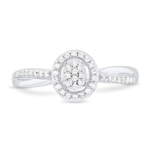 10k white gold 1/6 cttw diamond oval with halo & twisted sides promise ring (h-i color, i1-i2 clarity) - size 7