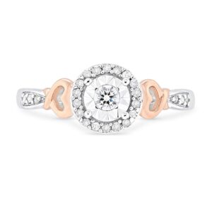 14K Rose Gold Plated .925 Sterling Silver 1/5 Cttw Diamond Miracle Set Round Halo and Hearts Promise Ring (I-J Color, I2-I3 Clarity) - Size 8