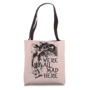 alice in wonderland all mad quote tote bag