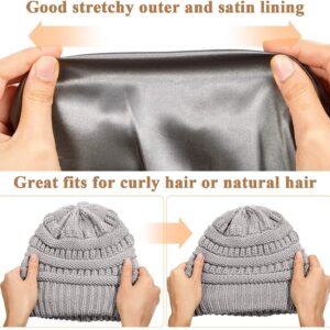 Roniky Winter Knit Beanie Hats for Women, Silk Satin Lined Chunky Cap Soft Stretch Cable Knit Warm Slouchy Beanie Hat Black