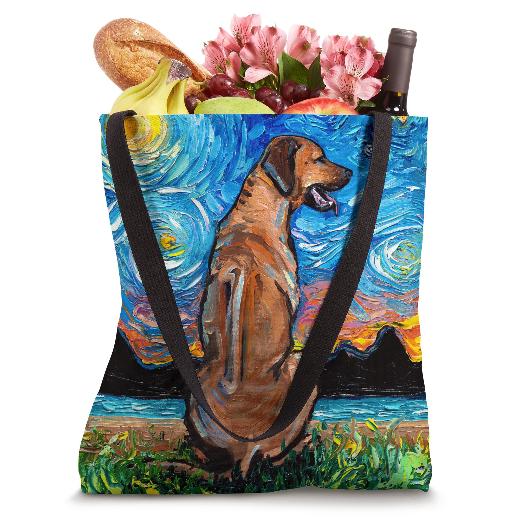 Rhodesian Ridgeback Starry Night Dog Official Art by Aja Tote Bag