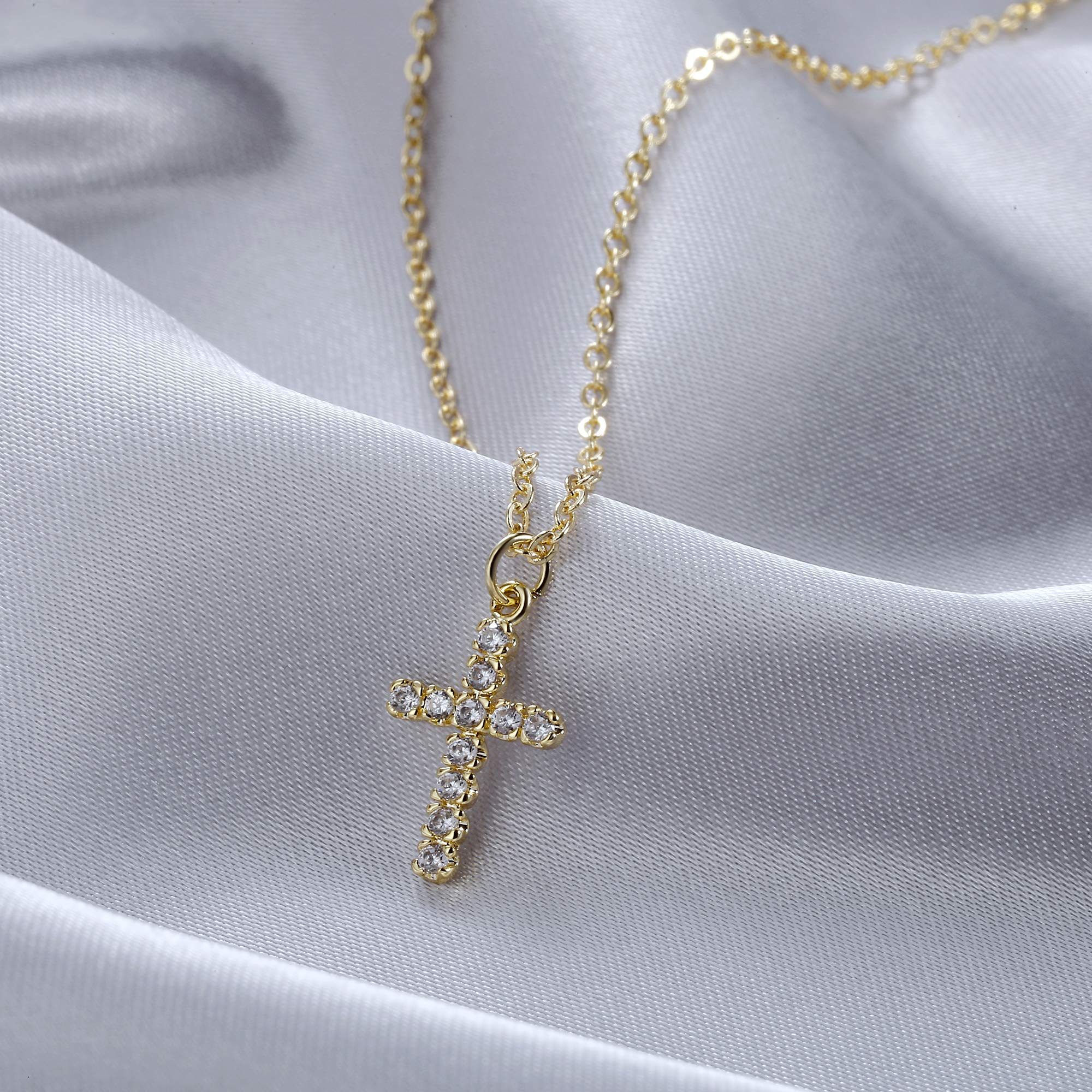 Tewiky Cross Necklace for Women, Dainty Simple 14k Gold Plated Cross Pendant Cute Necklaces for Women Gold Jewelry