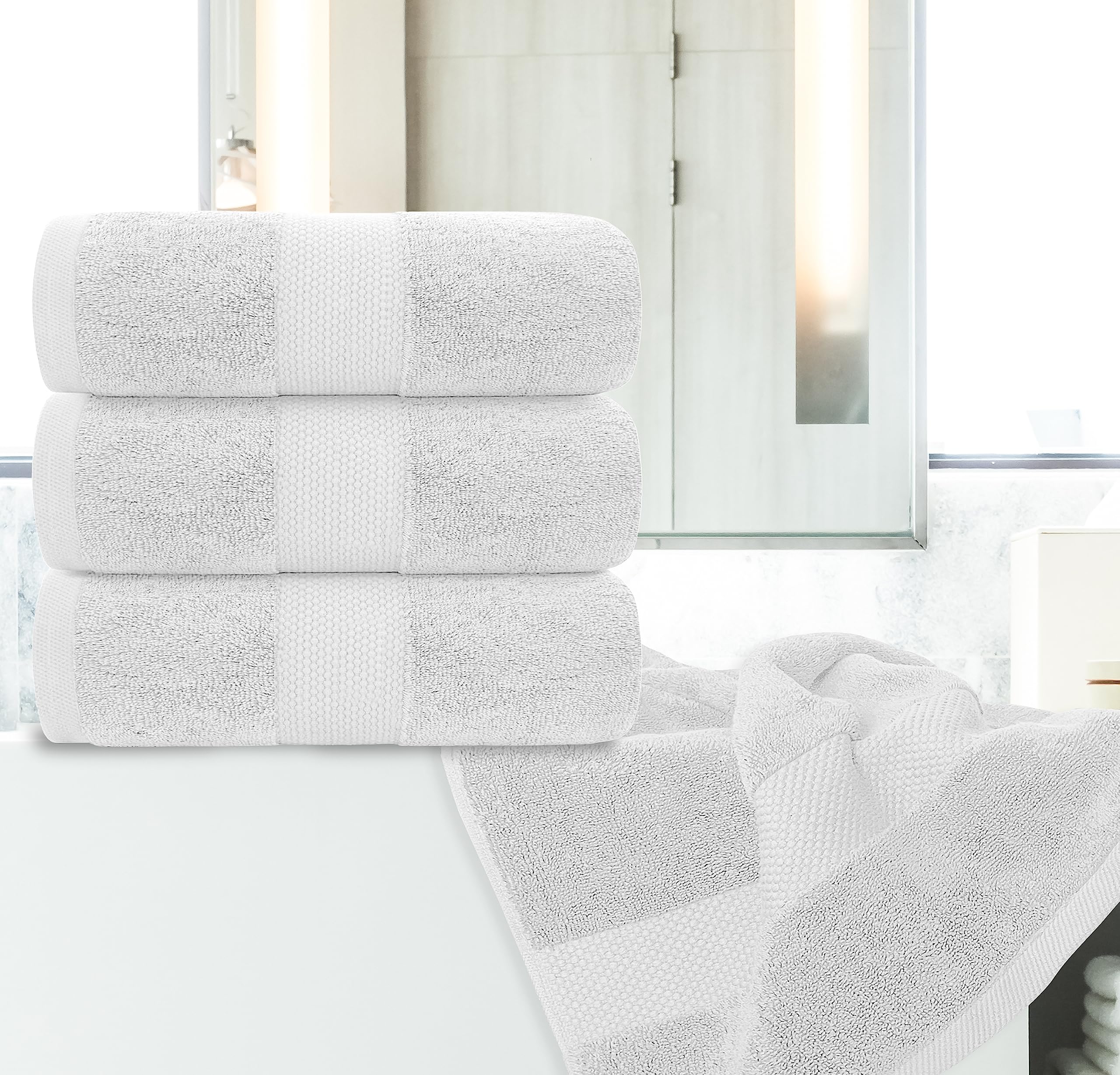 White Classic Luxury Bath Towels Large - Cotton Hotel spa Bathroom Towel |30x56 | 4 Pack | Silver