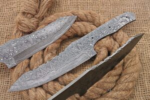 10 inches long damascus steel nessmuk blade skinning knife, knife making supplies, hand forged rain drop pattern damascus steel blank blade hunting knife, 5.25" cutting edge, 4.5" scale space