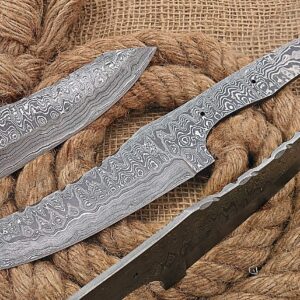 10 inches Long Damascus Steel Nessmuk Blade Skinning Knife, Knife Making Supplies, Hand Forged rain Drop Pattern Damascus Steel Blank Blade Hunting Knife, 5.25" Cutting Edge, 4.5" Scale Space