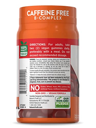 Nature's Truth Vitamin B Complex Gummies | 48 Count | with B-Vitamins, L-Carnitine & Ashwagandha | Vegan, Non-GMO & Gluten Free Supplement