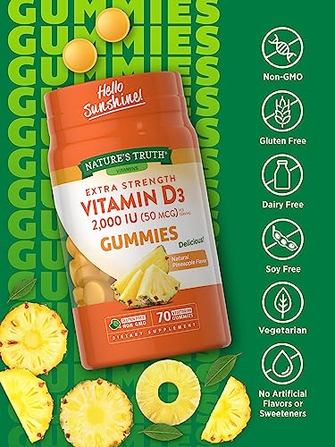 Vitamin D3 Gummies | 2000 IU | 70 Count | Pineapple Flavor | Vegetarian, Non-GMO and Gluten Free Supplement | by Nature's Truth