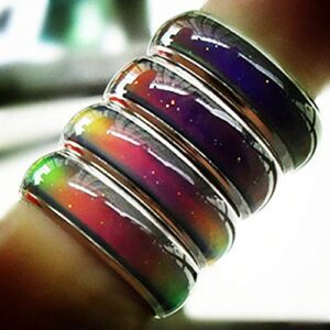 2 Pcs 6MM Comfort Fit Stainless-Steel Color Changing Heart Mood Ring Wedding Band Anniversary Promise