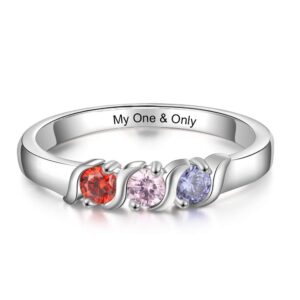 kaululu personalized mothers rings with 3 birthstones, custom engraved 3 family name rings for women grandmother mothers day anniversary ring