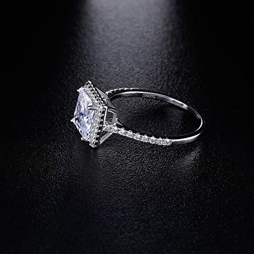 VOLUKA 925 Sterling Silver Square Halo Cubic Zirconia Eternity Wedding Engagement Ring Band for Women (6)