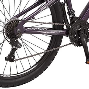 Mongoose Flatrock 21-Speed Hardtail Mountain Bike, 26-Inch Wheels, for Men and Women, Front Suspension, 16-Inch Lightweight Aluminum Frame, Purple