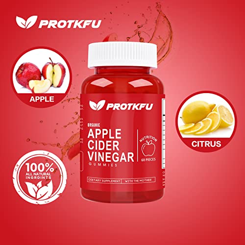 ProTKFU Apple Cider Vinegar Gummies, 120 Count Max Strength 1000mg ACV Gummies with Vitamin B12 & B6 Gummies, for Metabolism, Digestion, Detox, Gut & Immune Health, Vegan & Non-GMO, Gelatin-Free