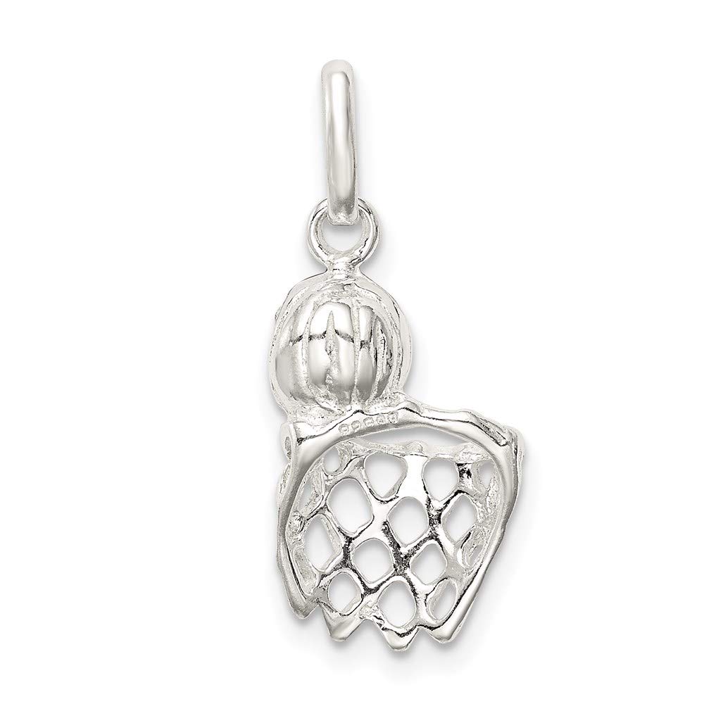 Sterling Silver Basketball In Hoop Charm 22mm 10mm style QC7132