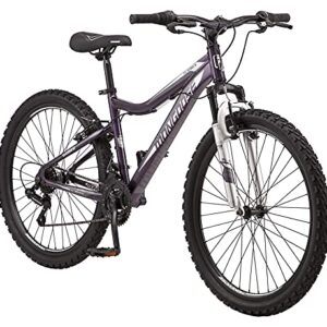 Mongoose Flatrock 21-Speed Hardtail Mountain Bike, 26-Inch Wheels, for Men and Women, Front Suspension, 16-Inch Lightweight Aluminum Frame, Purple