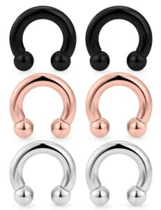 kridzisw 8g septum rings piercing stretching kit stainless surgical steel horseshoe lip nipple nose ear gauges tunnel plug earring hoop pa ring internally threaded barbell pierceing jewelry women men