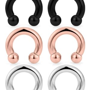 Kridzisw 8g Septum Rings Piercing stretching kit Stainless Surgical Steel Horseshoe Lip Nipple Nose Ear Gauges Tunnel Plug Earring Hoop PA Ring Internally Threaded Barbell Pierceing Jewelry women men