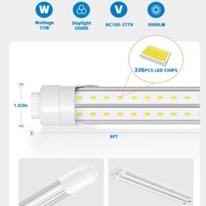 ELEKICO 8FT LED Bulb, 8FT Led Shop Light R17D V Shaped, 8 Foot LED Bulbs 6000K 75W 9500LM, 8 Foot Shop Light, T8/T10/T12 Led Tube Light Replacement, Dual-End Powered Ballast Bypass, Pack of 12