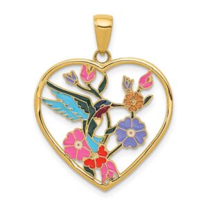 14k enameled hummingbird w/flowers heart pendant qyc957