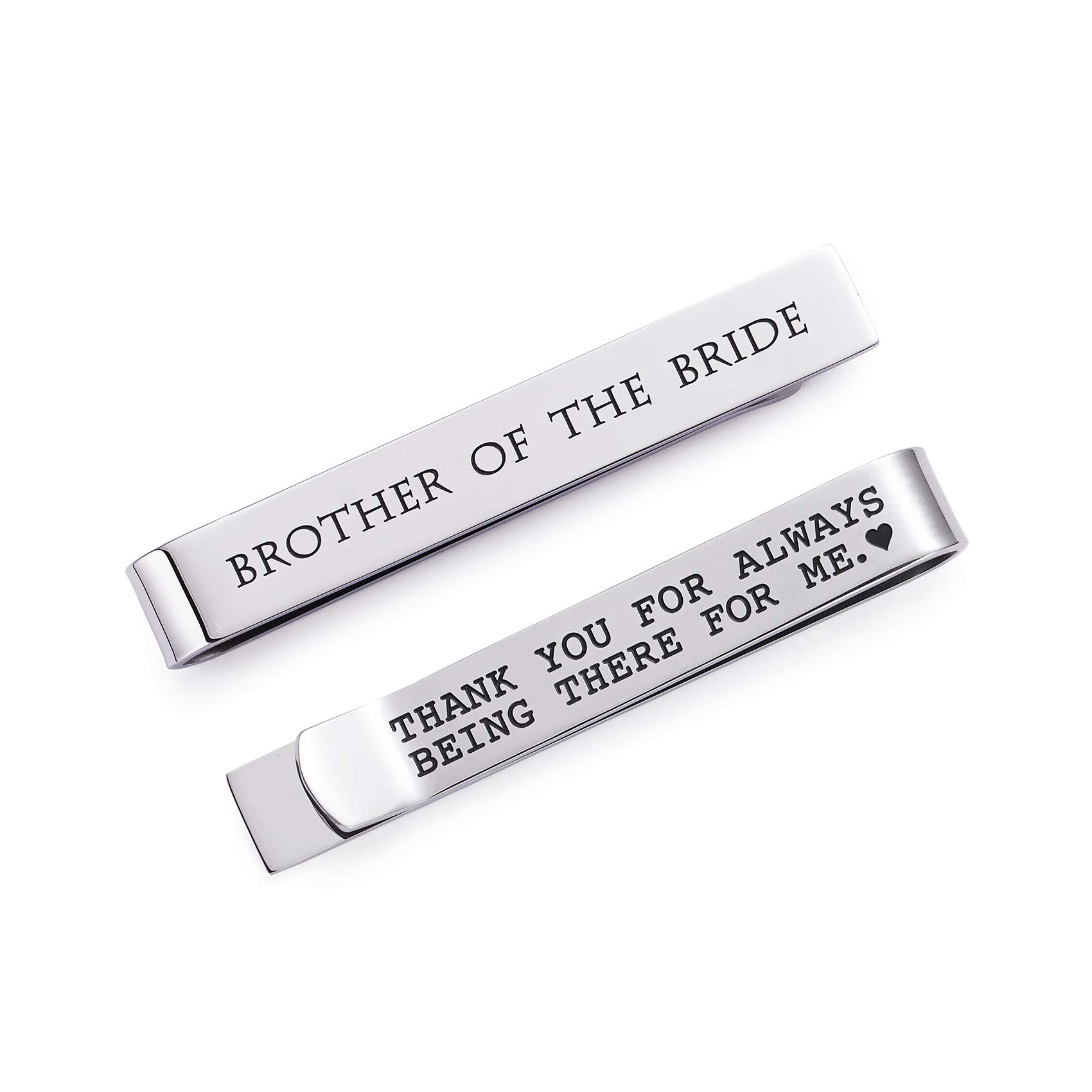 Wedding Gifts Brother Gifts Brother Of The Bride Man of Honor Groomsman Tie Clip Stainless Steel Polished Finish 2 Inches By 3/8 Inch (Brother of the Bride - Thank You)